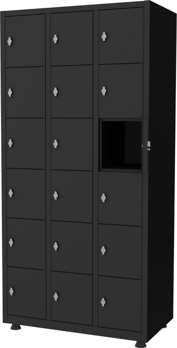 Lockerkast metaal - 18 lockers - 180x88,5x50 cm - Zwart