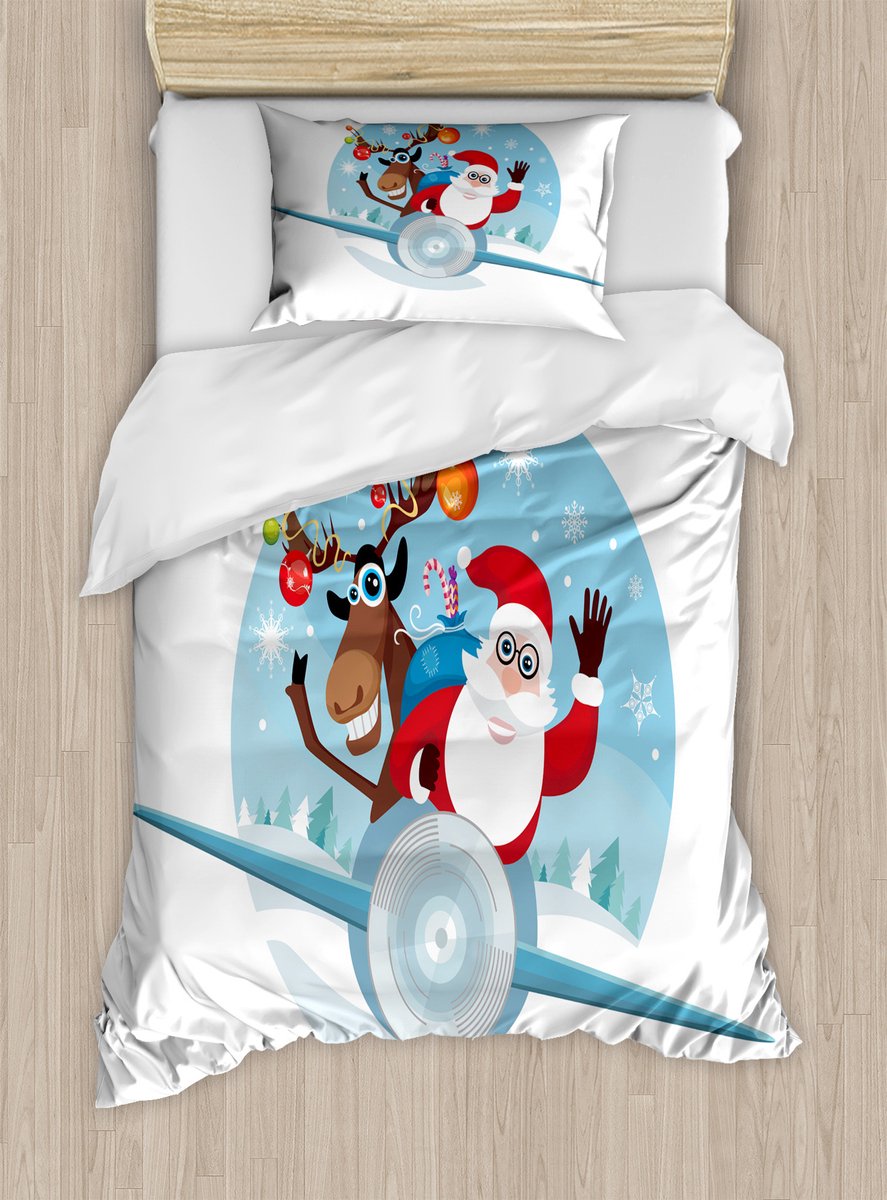 ABAKUHAUS Kerstdekbedovertrekset voor eenpersoonsbedden, rendieren en kerstman, inclusief kussensloop, 130 x 200 cm