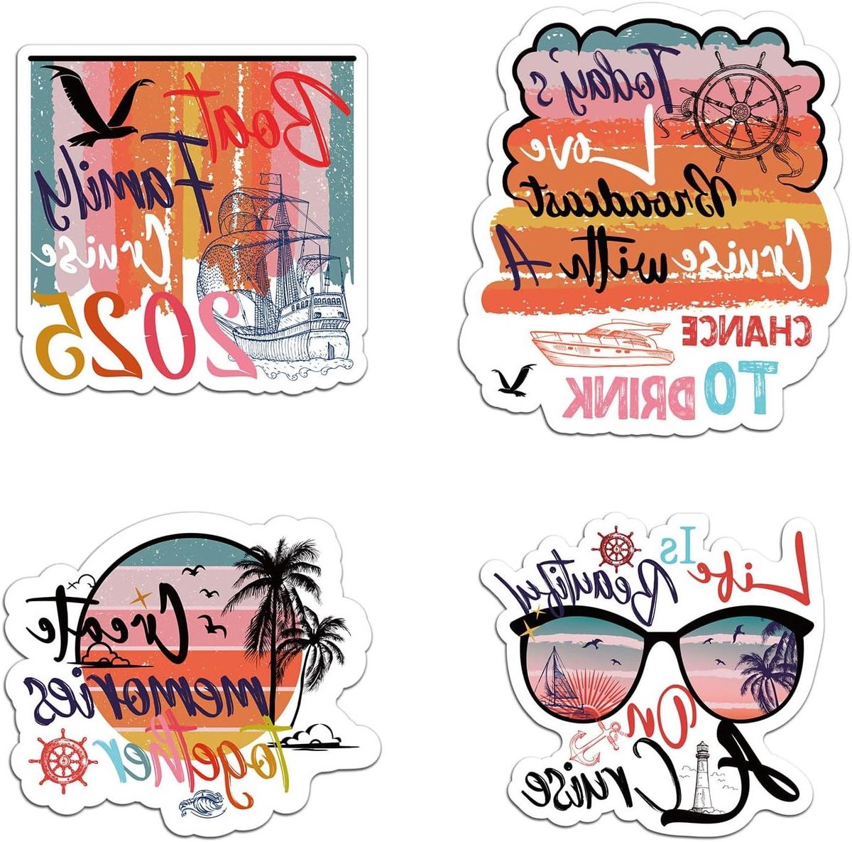 Set van 4 magnetische deurdecoraties voor cruises, retro stijlen, ideaal voor koelkast, auto en interieurdecor, familie thema.