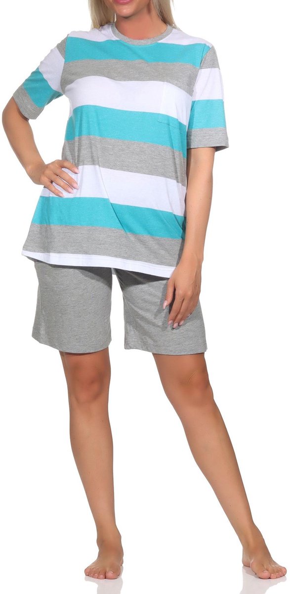 Normann Dames Capri Pyjama Korte Mouwen Blokstreep - Ook in Oversizes grün
