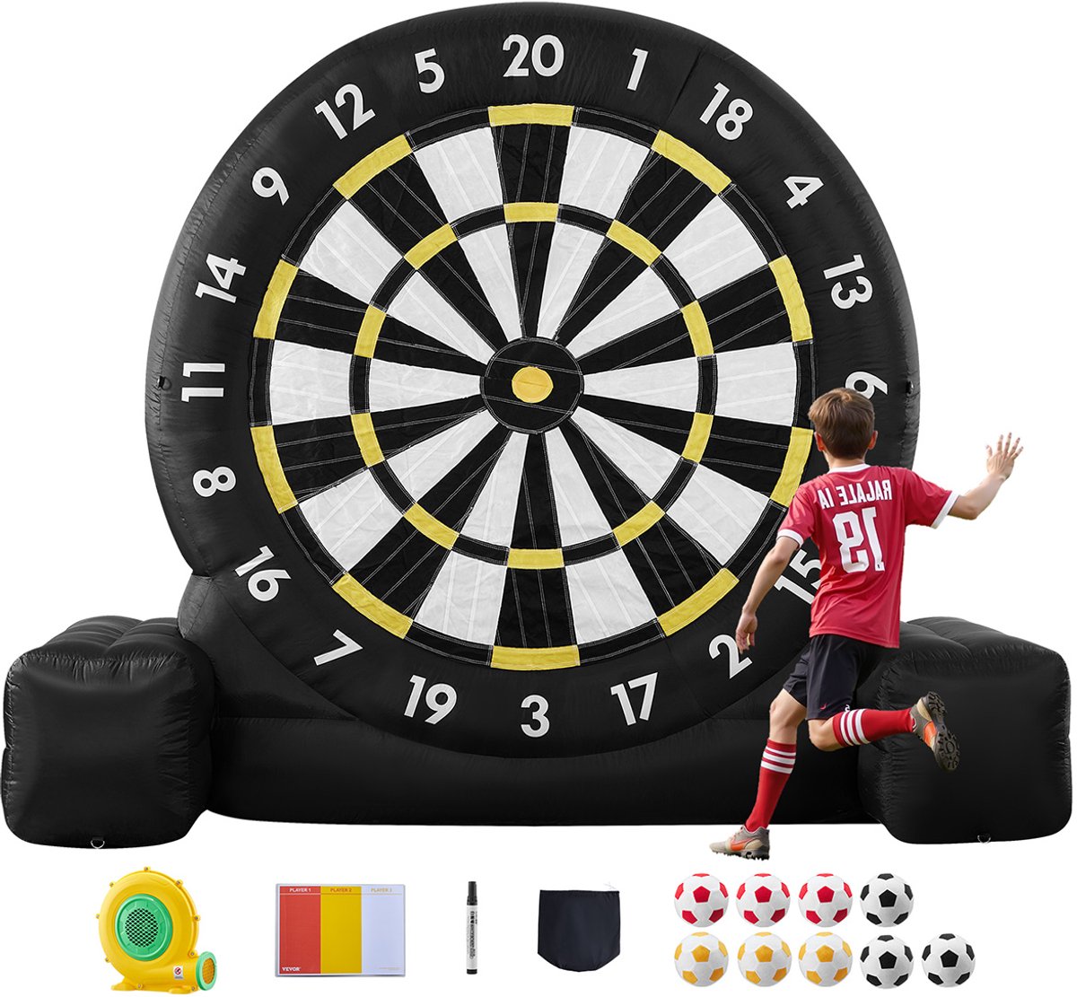 VEVOR Opblaasbaar Voetbal Dartbord 2.44 M met 9 Kickballs Dartbord Spel
