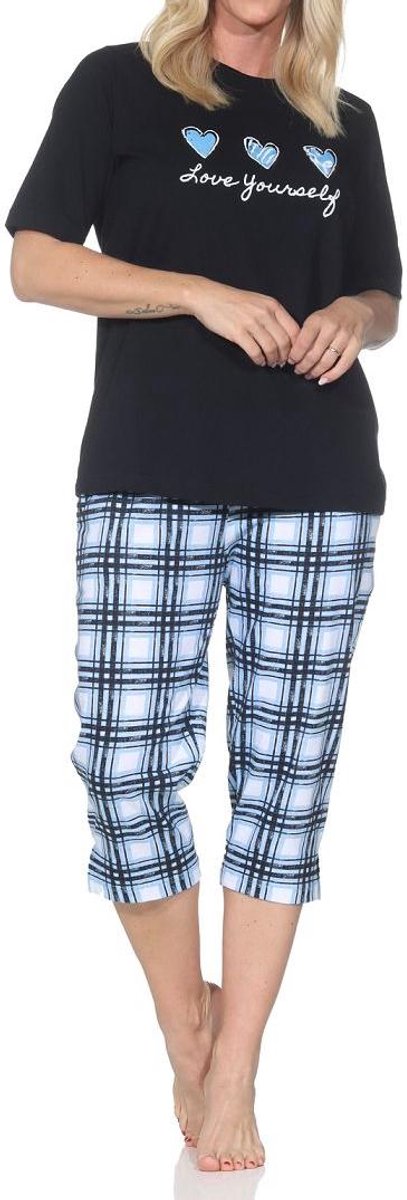 Normann damespyjama met geruite jersey capri pyjamabroek - ook in grote maten dunkelgrau