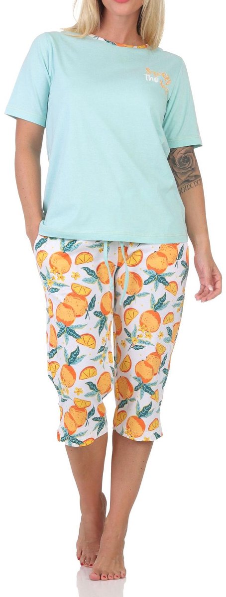 Normann dames capri pyjama met korte mouwen in een frisse look helltürkis