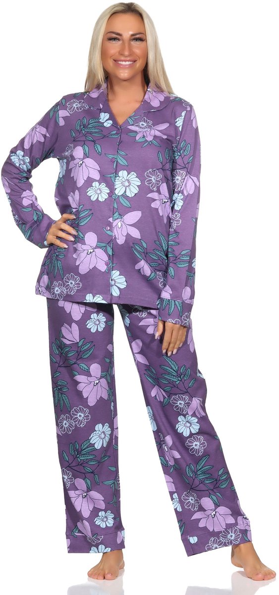 Normann dames pyjama met lange mouwen en knoopsluiting in jersey - ook in oversize beere