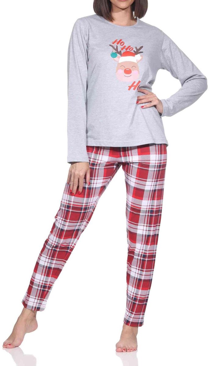 Kerstpyjama met lange mouwen voor dames met grappig rendiermotief
