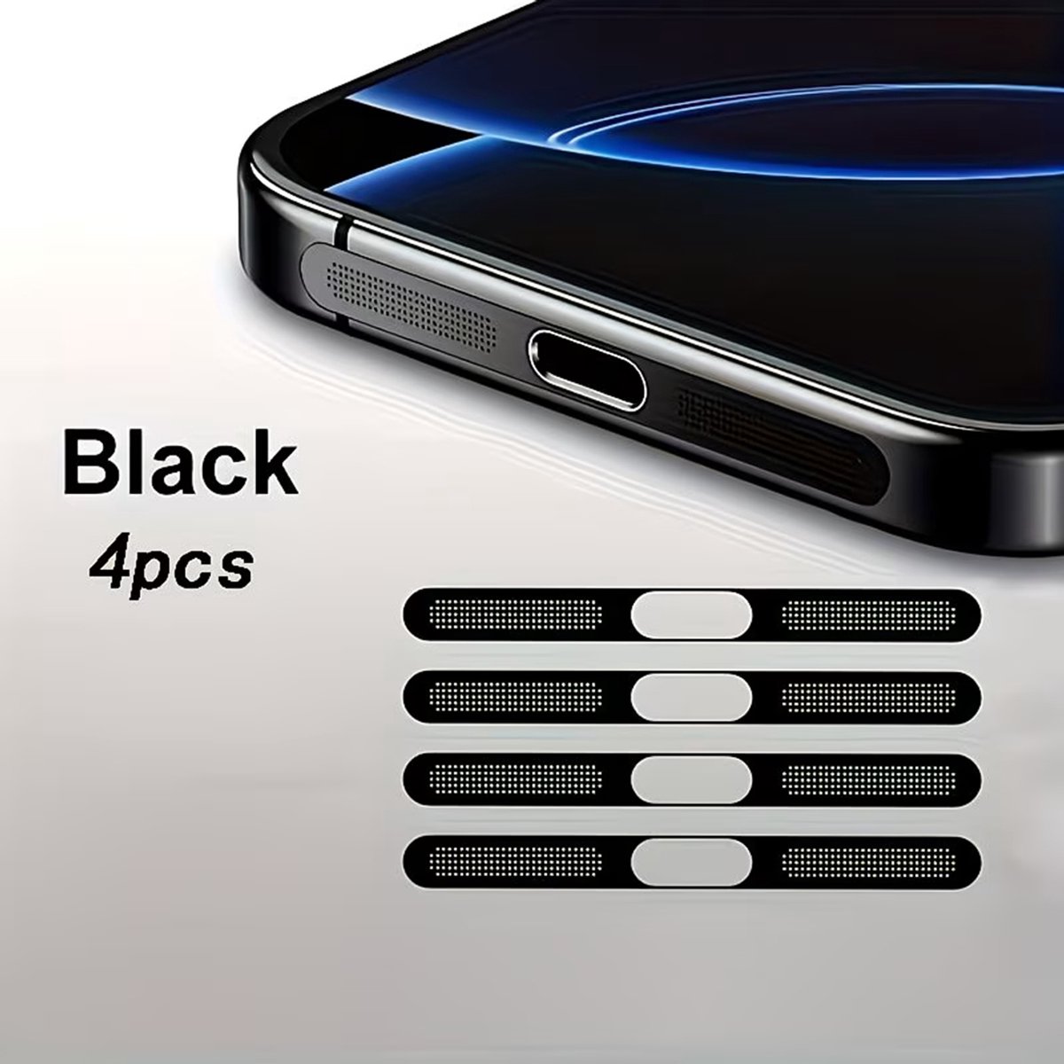 DW4Trading Zelfklevend Stofdicht Gaasje Speaker Set van 4 Stuks Voor Iphone Modellen 16,15,14,13 en 12 - Zwart