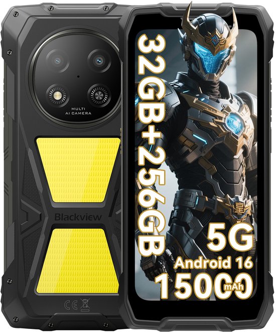 Blackview ROCK 2 Pro - Robuuste Smartphone - 5G - 32GB RAM - 256GB ROM - 6.67 inch 120Hz - 15000mAh Robuuste Telefoon - Android 16 - NFC - GPS - Zwart