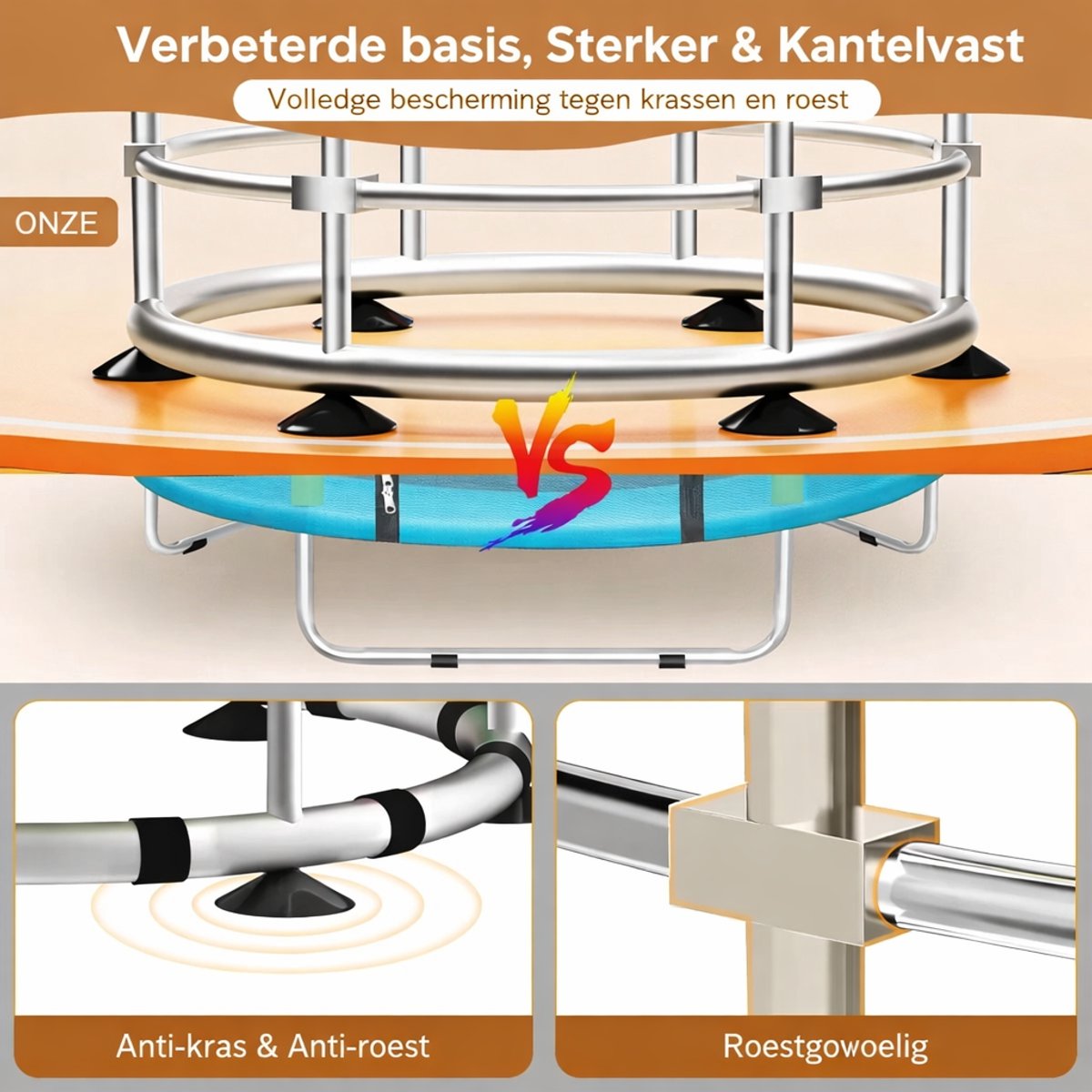 Trampoline Ø150 cm – Multifunctionele Kinder Trampoline met Basketbalring- Ringen en Hangmat – Stalen Frame – Meerkleurig — afbeelding 9