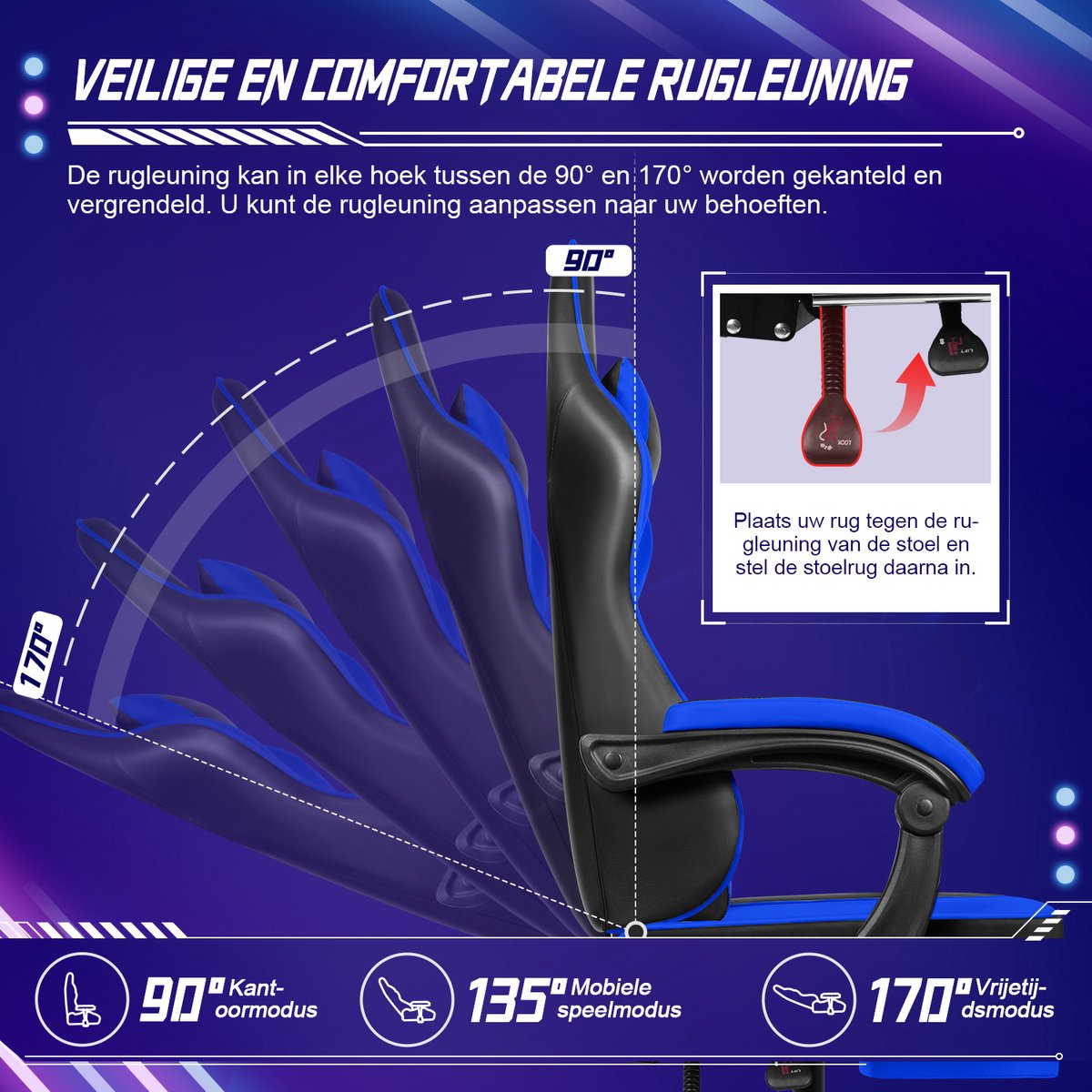 Elekiatech Gaming Stoel met Inklapbare Voetensteun - afbeelding 2