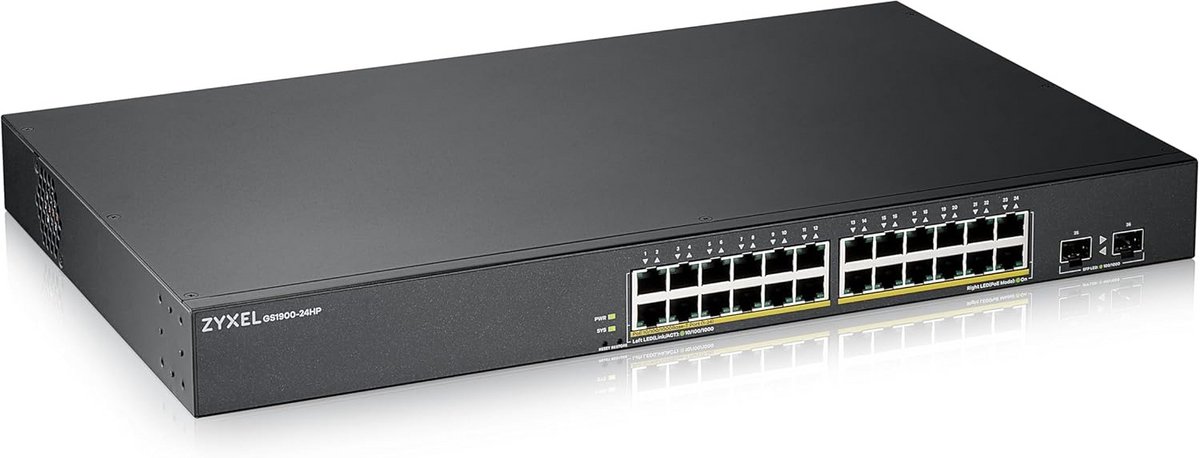 24-poorts Gigabit PoE+ Switch met 2 SFP poorten | Slim Beheerd Rackmount Switch