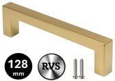 MSQDESIGN Handgreep RVS Goud - Boormaat 128mm - Gouden Handgreep voor Keuken & Kast - Moderne Meubelgreep - Keukengreep Mat Goud -Kastgrepen- Goude Greepjes Keuken - Goude RVS Handvatten - Deurgreepjes -incl schroeven