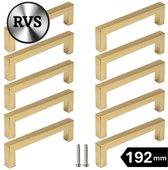 10 X MSQDESIGN Handgrepen RVS Goud - Boormaat 192mm - Gouden Handgreep voor Keuken & Kast - Moderne Meubelgreep - Keukengreep Mat Goud -Kastgrepen- Goude Greepjes Keuken - Gouden RVS Handvatten - Deurgreepjes -incl schroeven