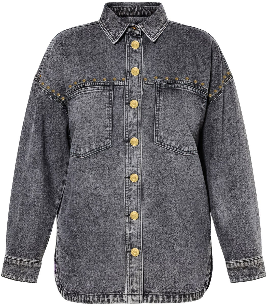 Studio Untold - Dames - Denim overhemd oversized vintage look sierstuds - Grijs denim - Maat 58+