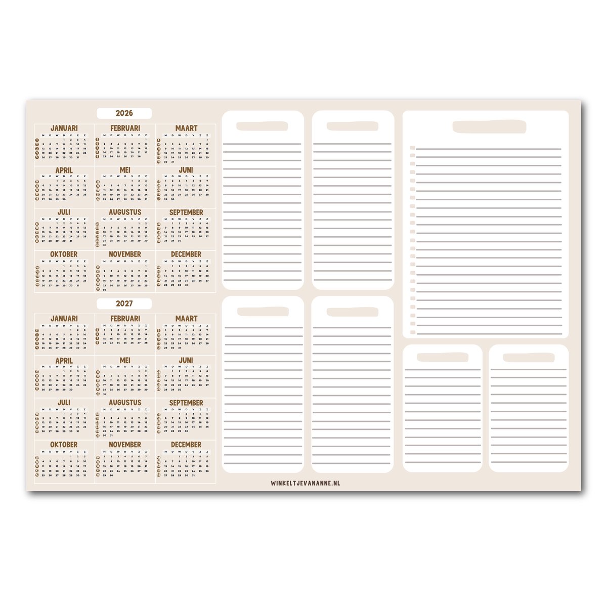 Bureau onderlegger | winkeltjevananne.nl | Beige | XXL Bureauonderlegger | 2026/2027 |