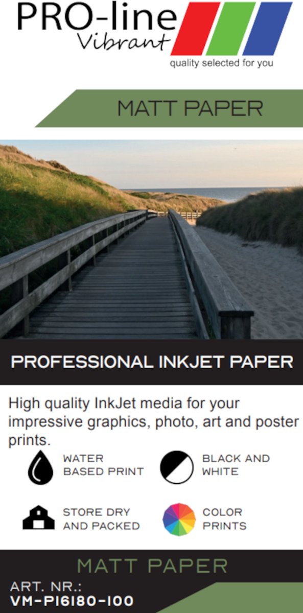 Proline Vibrant Mat inkjetpapier 180grs. A4/100vel.