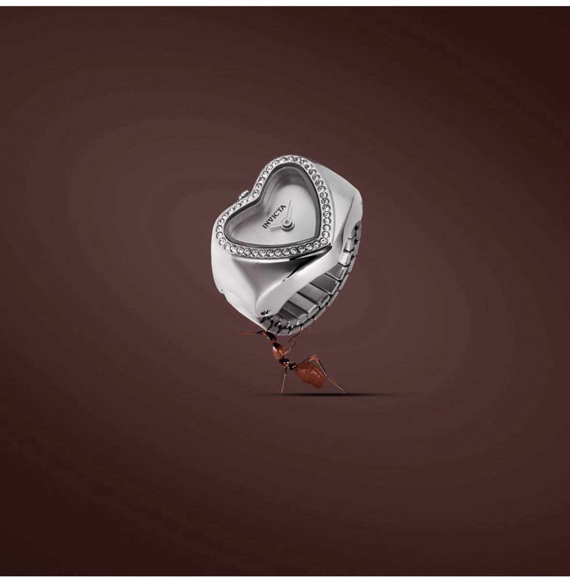 Invicta Mini Ring Watch 49572 Dames Horloge - Waterdicht - Analoog - Quartz Uurwerk - Roestvrij Staal met zilveren Wijzerplaat - 18mm