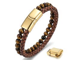 Kralen armband heren en dames - Tijgeroog armband MEO met geschenkverpakking - Verstelbaar van 19.5cm tot 21cm - Mauro Vinci kralenarmband
