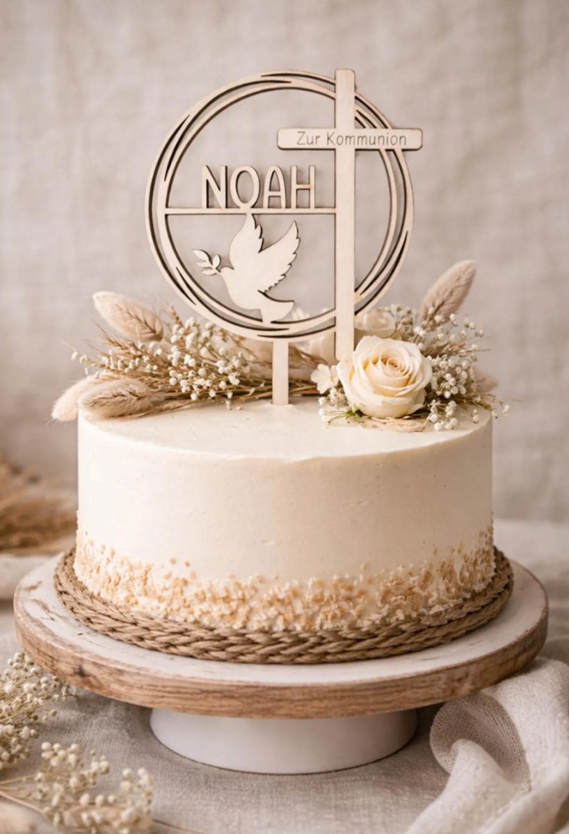 Gepersonaliseerde Taarttopper Doop – Communie – Vormsel | Houten Cake Topper met Naam | Taartdecoratie Doopfeest | Tafeldecoratie | Geboorte Aankondiging | Baby Mijlpaal Kaarten | Foto Prop