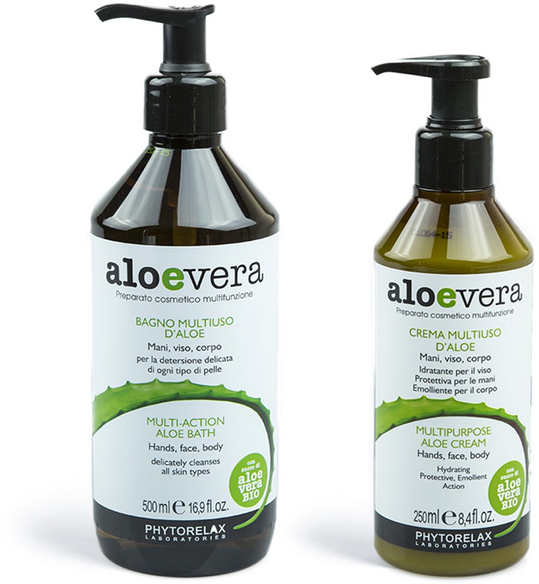 Phytorelax Aloe Vera Verzorgingsset – Multipurpose Cream & Multi-Action Aloe Bath – Hand/Face/Body – Vegan met Biologische Aloë Vera – Milde Reiniging, Natuurlijke Verzorging – 500ml + 250ml