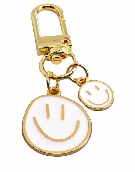 Sleutelhanger Smiley Face I Grappige Sleutelhouder I Ophangbaar Aan Sleutelbos Of Rits I 2-Delig I Wit