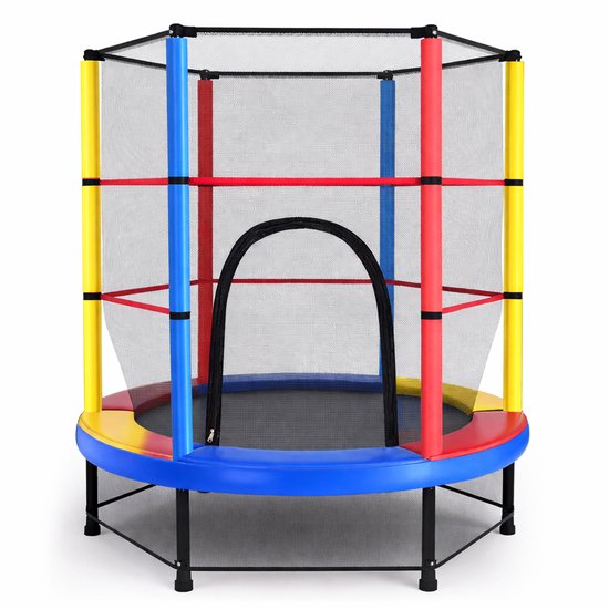 Kinder Trampoline Ø140 cm-Stalen frame-Verhoogd veiligheidsnet-Trampoline voor Binnen en Buiten-Multicolor