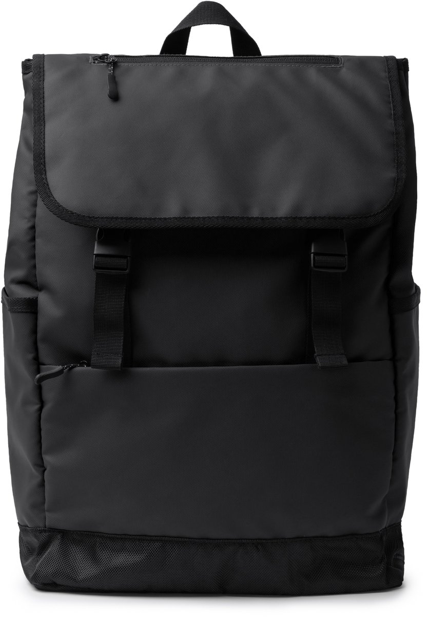 Zwarte Rugzak gemaakt van PU-leer 20 liter. Vakken incl laptopvak, model Trois