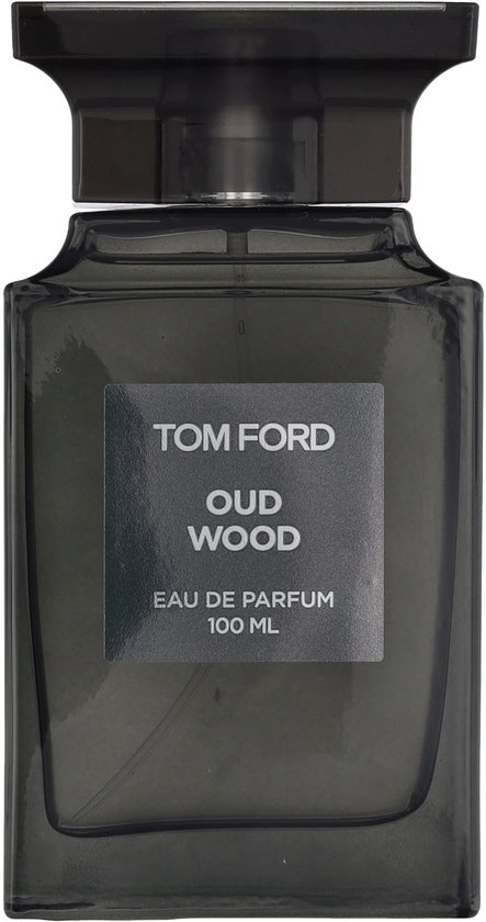 Tom Ford Oud Wood Eau de Parfum 100 ml flacon in donker glas met grijs label.