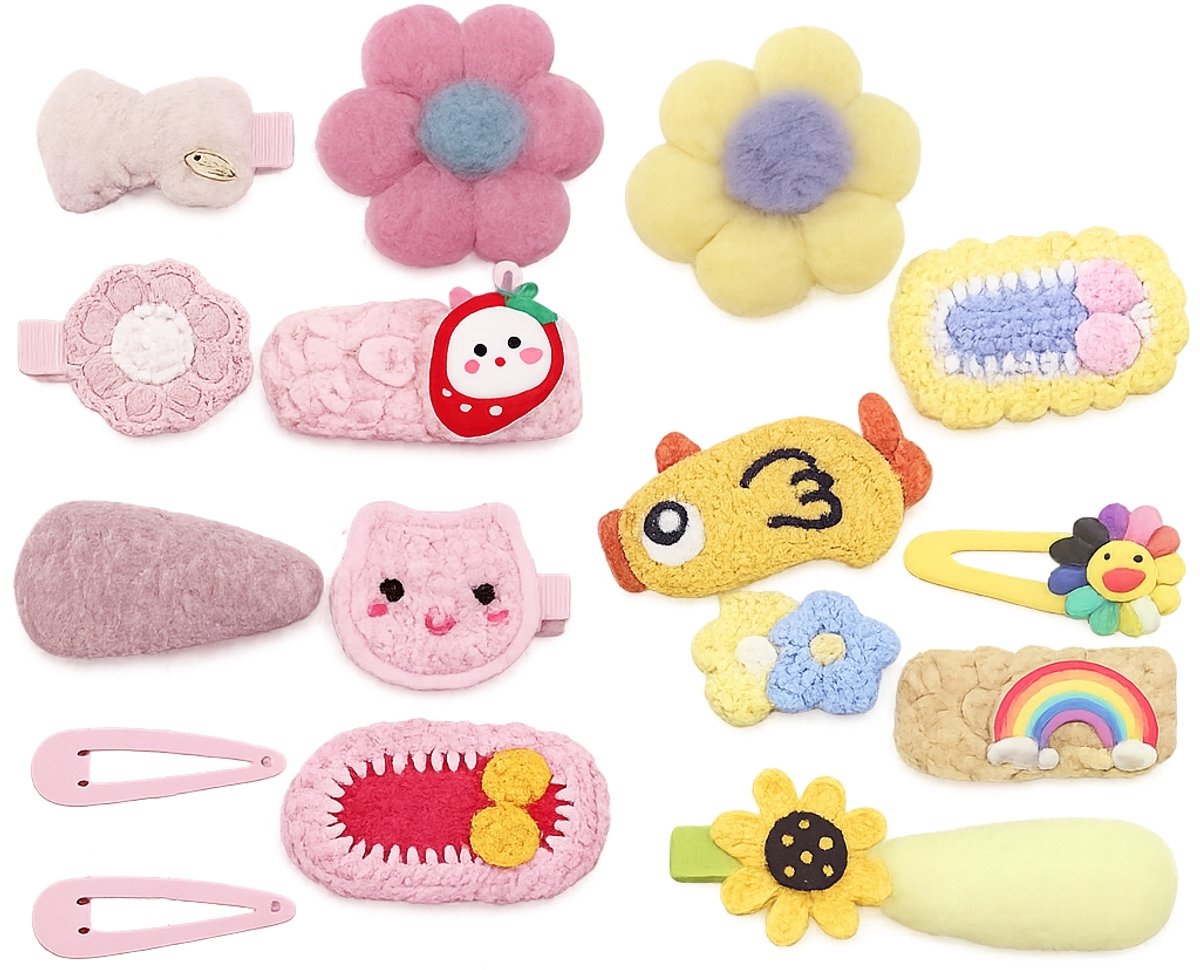 BOTC Haarspeldjes set - Haarclipjes - Haar Accessoires - Kinderen - Gift - Cadeau - Voor Meisjes - Roze&Geel Garen- 2 stuks