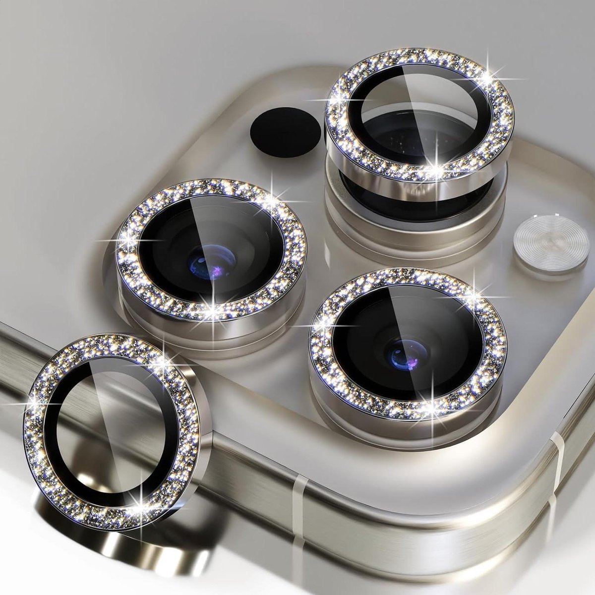 Bling cameralens bescherming voor iPhone 16 Pro Max en Pro - Gehard glas met strass - Set van 3 - Camerabescherming