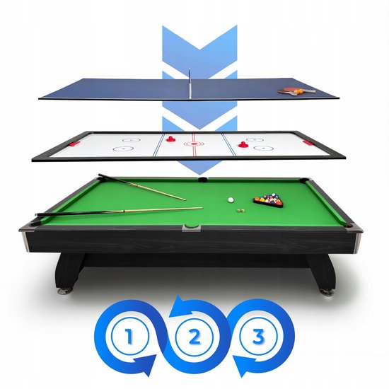 THUNDER BOLD-BLACK-9FT-HOCKEY-PING - 3-in-1 Speeltafel - Biljart, Airhockey en Tafeltennis - 9 ft — afbeelding 4