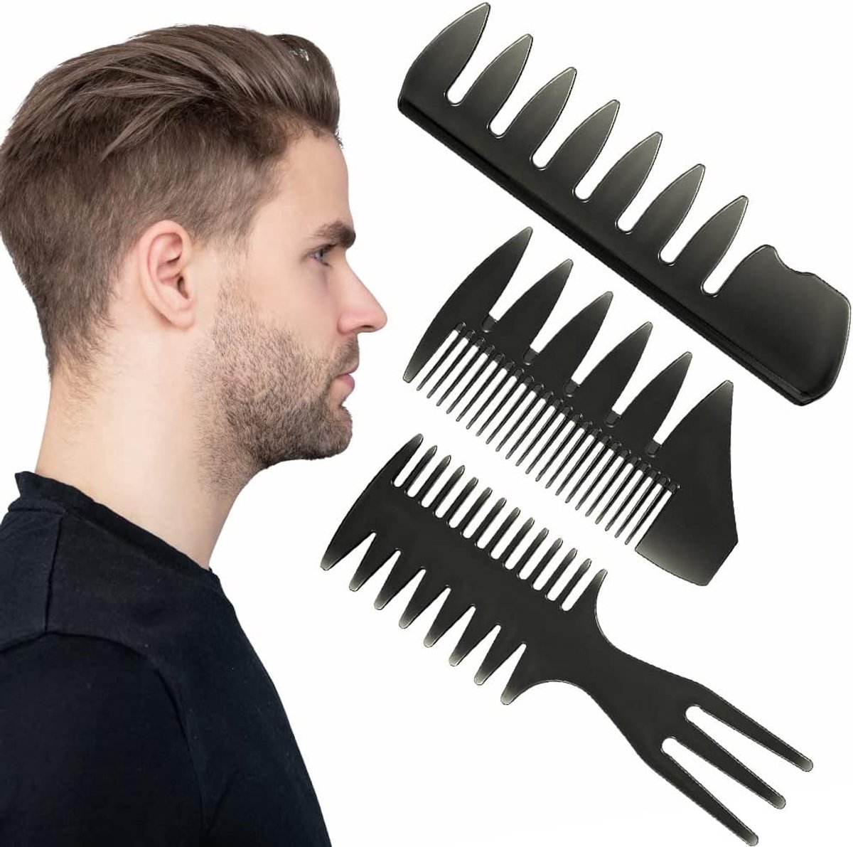 professionele borstel set voor mannen, kam ontwarrende rand kam, zwart