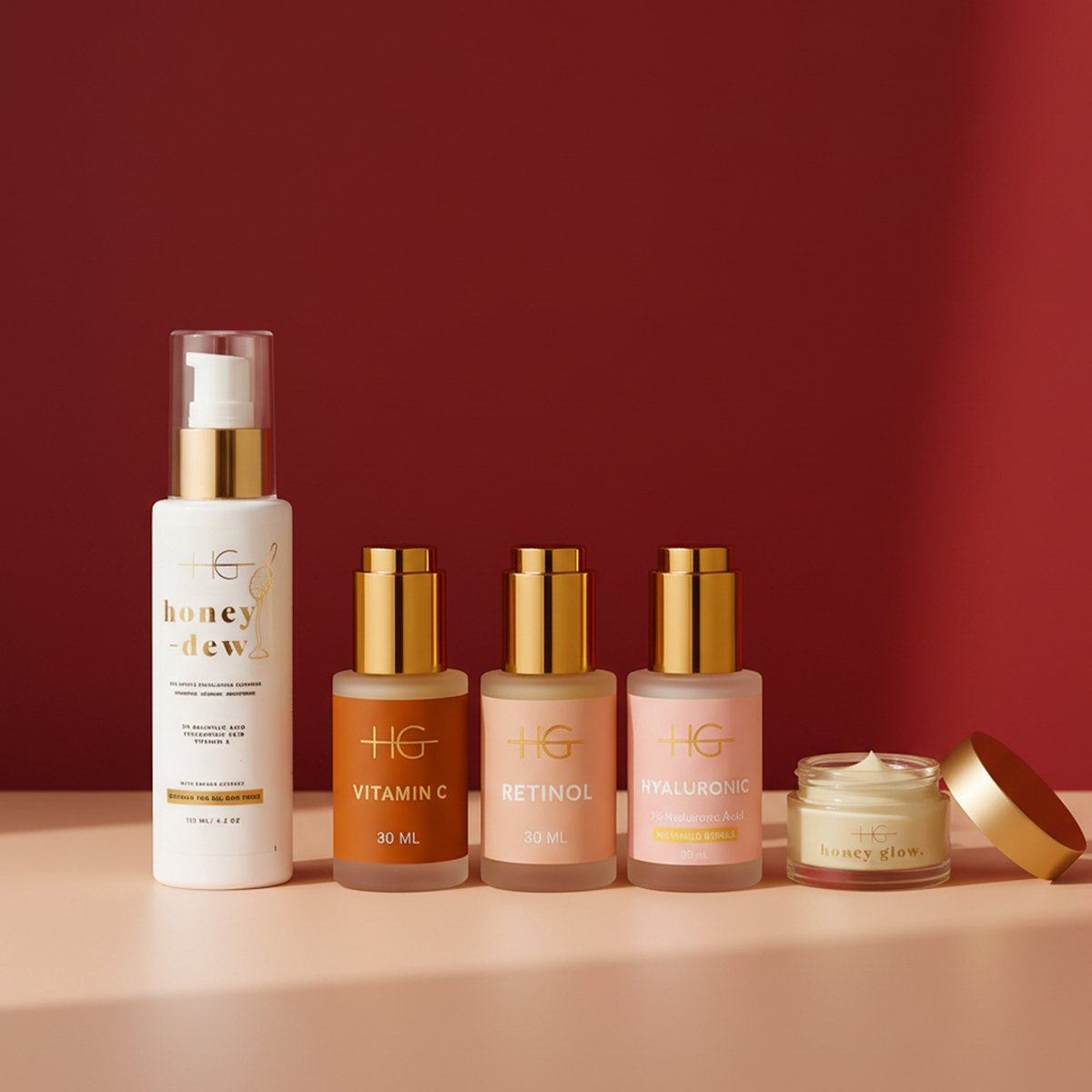 HG Aesthetics Complete Glow Skincare Set – Reinigingsgel, Vitamine C Serum, Retinol, Hyaluronzuur & Ceramide SPF – Anti-Age & Hydratatie Routine – Cadeauset