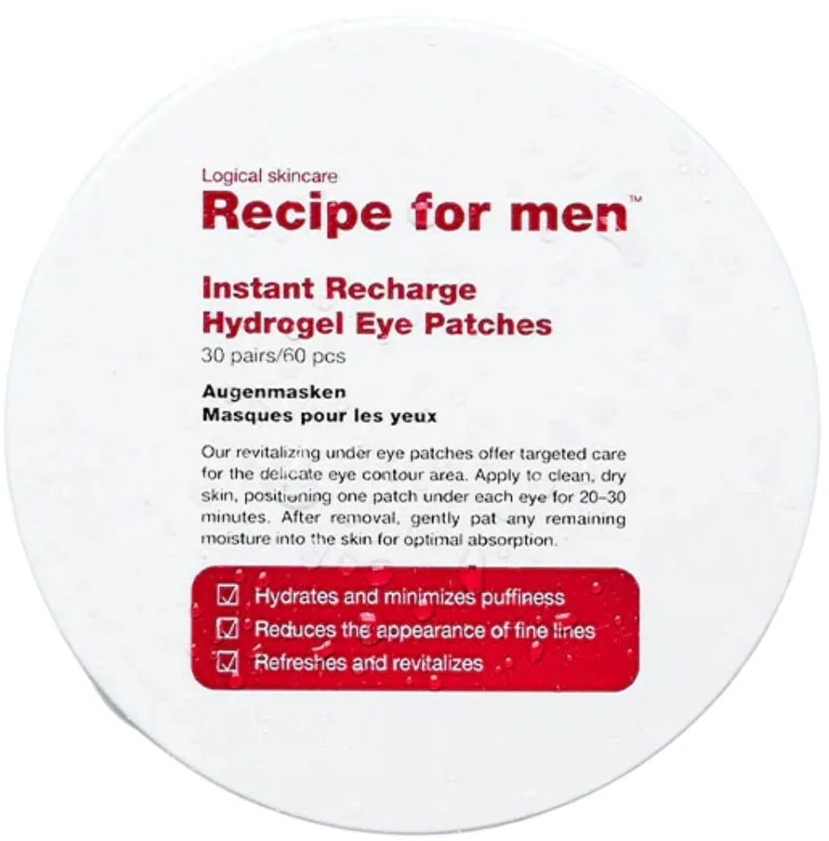 Recipe For Men - Hydraterende Oogpatches voor vermoeide Ogen - Hydrogel Eye Patches, 85 g
