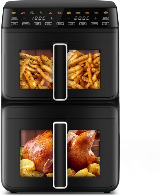 Saikefy Airfryer XXL - 11 Liter - Gestapelde Lades - 11 Programma's - Airfryer met Intelligent Touchbediening - Heteluchtfriteuse - Inclusief 4 handige accessoires