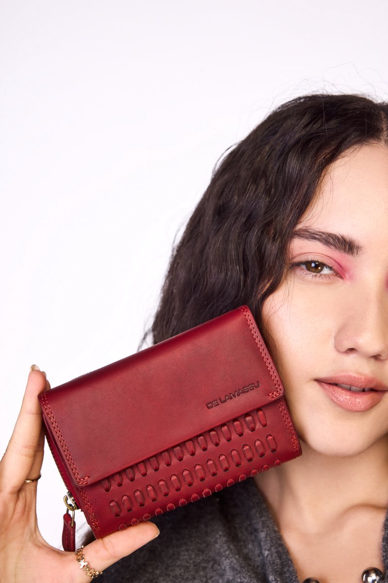 DE LAMASSU® (Nova) damesportemonnee van premium echt leer met RFID-bescherming – handgevlochten portemonnee met 16 kaartvakken, muntvak & biljetvak – luxe leren portemonnee in vintage look