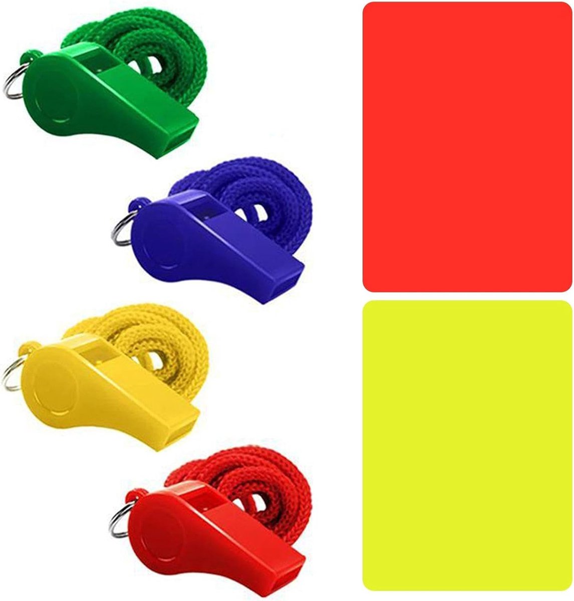 Scheidsrechter Kaarten - Voetbal Scheidsrechterkaarten - 1 Rode Kaart - 1 Gele kaart - Voetbalscheidsrechter - 4 Stukken Fluitjes - van Imperatoris