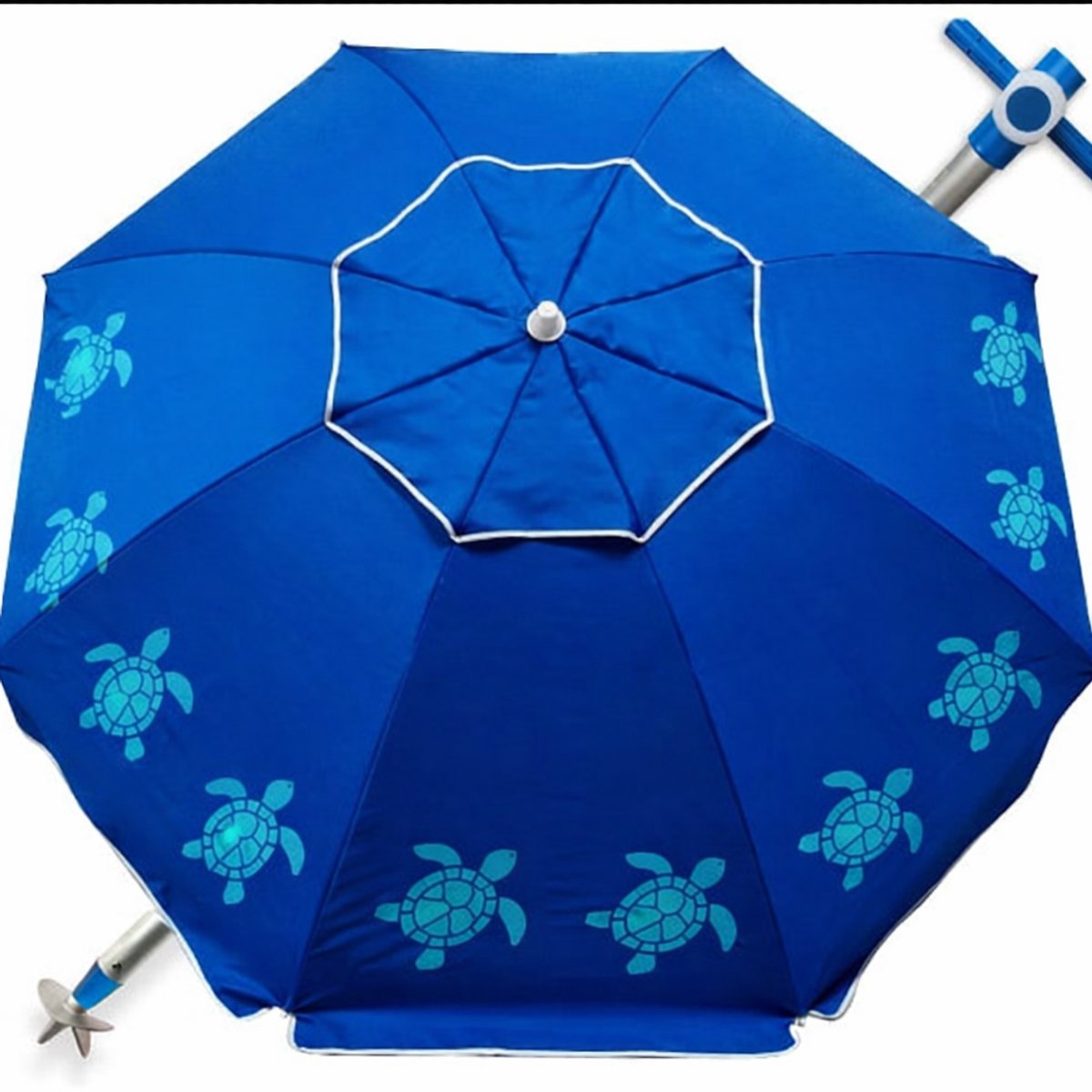 Pincho - LUXE ALUMINIUM STRANDPARASOL 200 cm & LANGE ZANDBOOR - Print van Zeeschilpadjes - Verstelbaar & Kantelbaar - Windvaan - Draagtas - Fiber baleinen - UV Bescherming 99% UPF50 -Strandparasol - Stokparasol - Tuinparasol