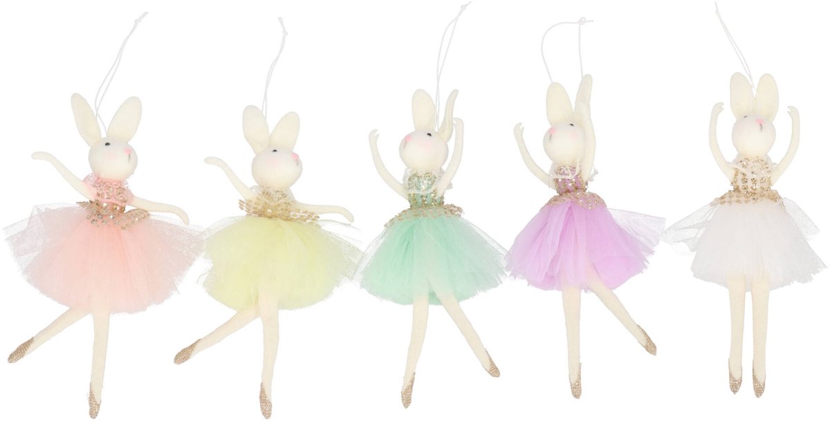 Daan Kromhout - Hangers - Set van 5 - Bunny - Ballerina - Konijntjes - Pastel - Pasen & Voorjaar - Woondecoratie