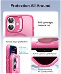 Roze hoesje met details: camera bar, verhoogde randen, ingebouwde camera bediening.
