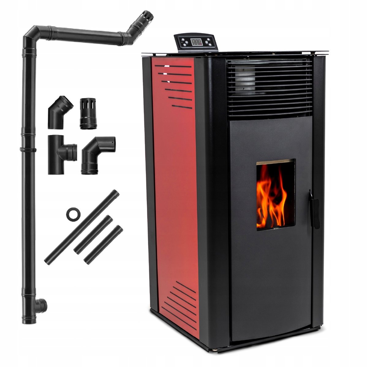 THUNDER Pelletkachel - Vrijstaand - 15 kW - WiFi - 25 kg reservoir - THUNDER GAREN-RED
