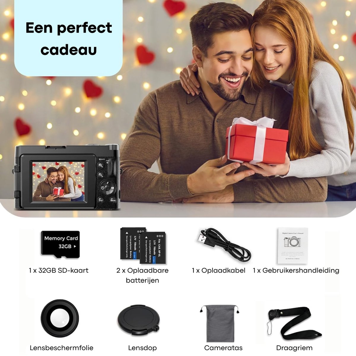 Vizual 48MP 4K Camera - draaibaar scherm, 2 batterijen en 32GB kaart thumbnail 6