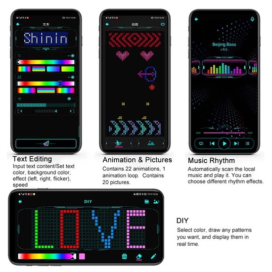 Led Bril Festival- Led Bril Party Programmeerbaar - Rave Bril Bluetooth - Eigen Foto’s - Muziekgevoelig - Halloween - 700 mAh — afbeelding 3