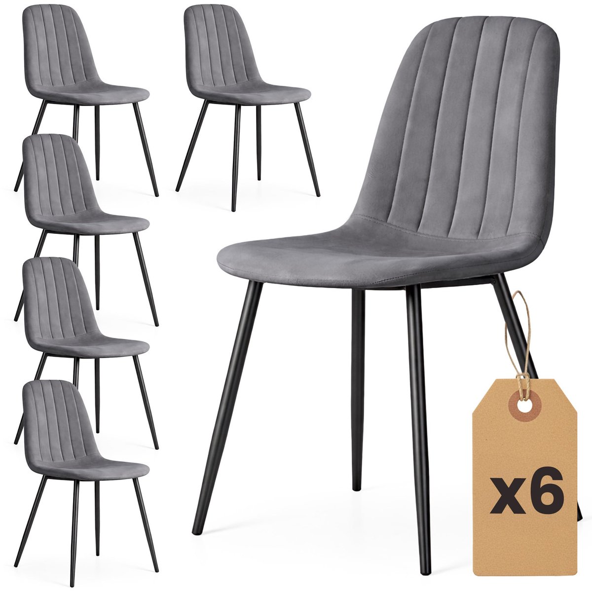 Set van 6 Eetkamerstoelen LUMO / Gestoffeerde Stoelen / Fluwelen Stoelen en Metalen Poten
