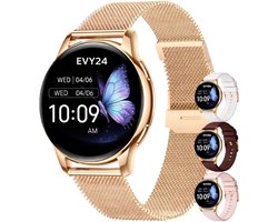 Evy24 Smartwatch Amoled Pro - Smartwatch Dames - Belfunctie - Hartslagmeter - Stappenteller - Sporthorloge - 4 bandjes - 42mm - Android en iOS - Rosé