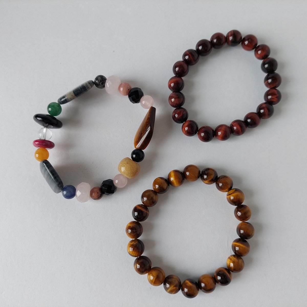 handgemaakte armbanden gepolijste edelstenen – rozenkwarts, agaat en obsidiaan – helende werking – set van 3