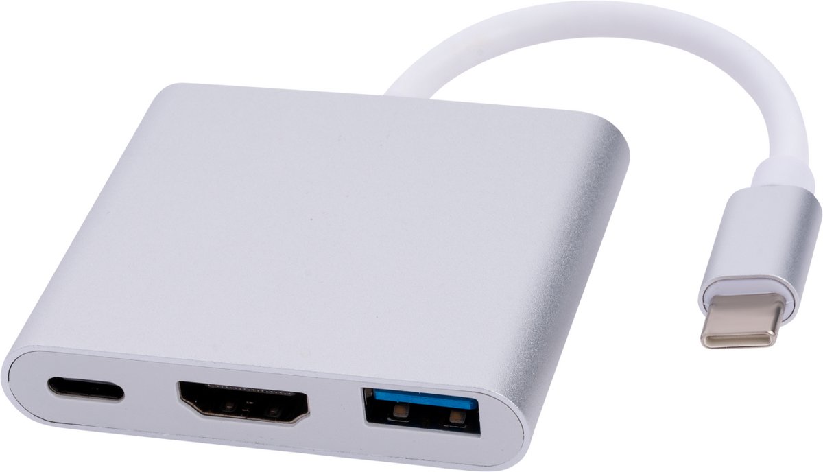 USB-C Hub 3-in-1 – HDMI 4K – USB-A – USB-C Power Delivery – Aluminium Adapter voor Laptop en MacBook