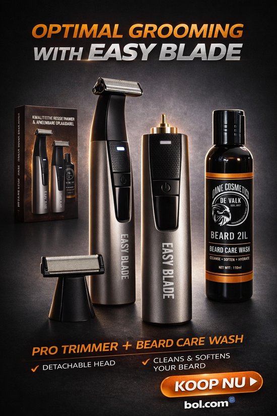 Barnie Cosmetics® Easy Blade Professionele Trimmer - Baardtrimmer & Bodygroomer - Draadloos & Oplaadbaar - Inclusief LCD-display - 2 in 1 reiniger