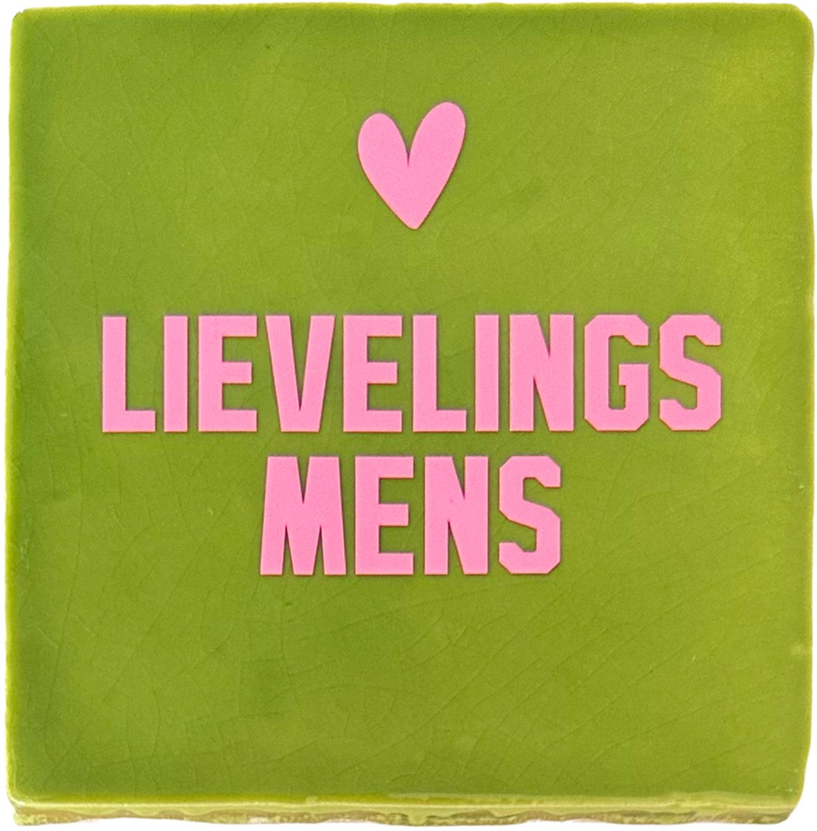 Snoes Spreuktegel – Lievelingsmens – Fris Groen met Roze – Inclusief Plakhaakje – Handgemaakt Keramiek 10x10 cm – Botanische Stijl – Kleurrijk Cadeau – Wanddecoratie Hip Lievelings Mens