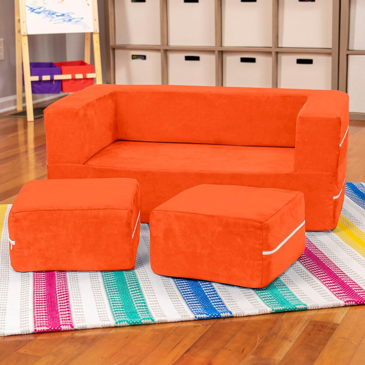 Modulaire Kindersofa met Voetenbankjes - Flexibel Speelgoed en Loungebank