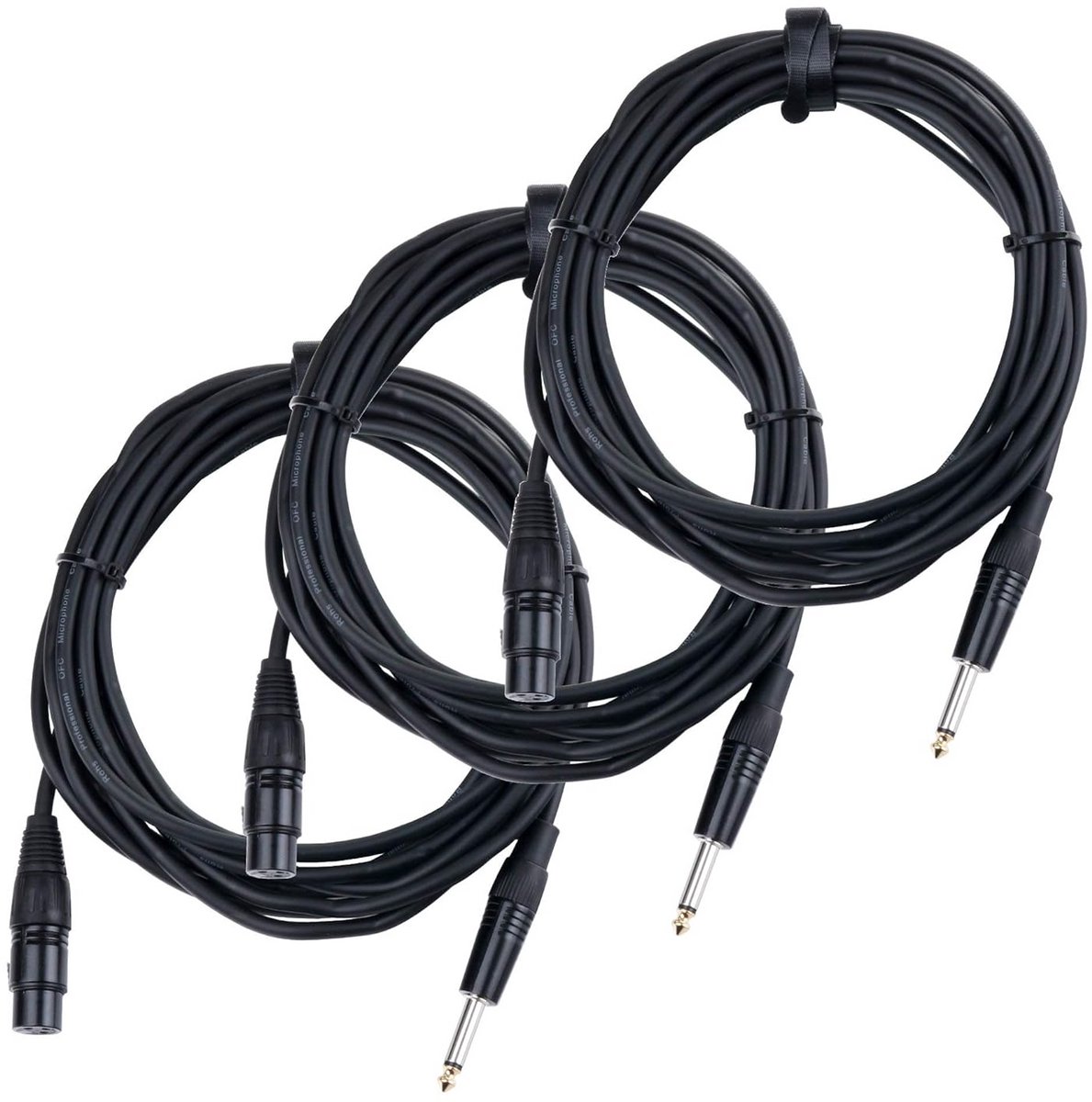3-delige set XLR naar Jack kabel (Ongebalanceerd) - 5 meter - Zwart
